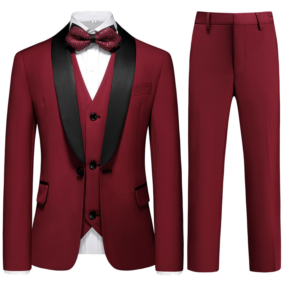 KUDORO Conjunto de traje formal de 3 piezas ajustado con chaqueta de esmoquin, chaleco, pantalones para niños, anillos de boda, fiesta