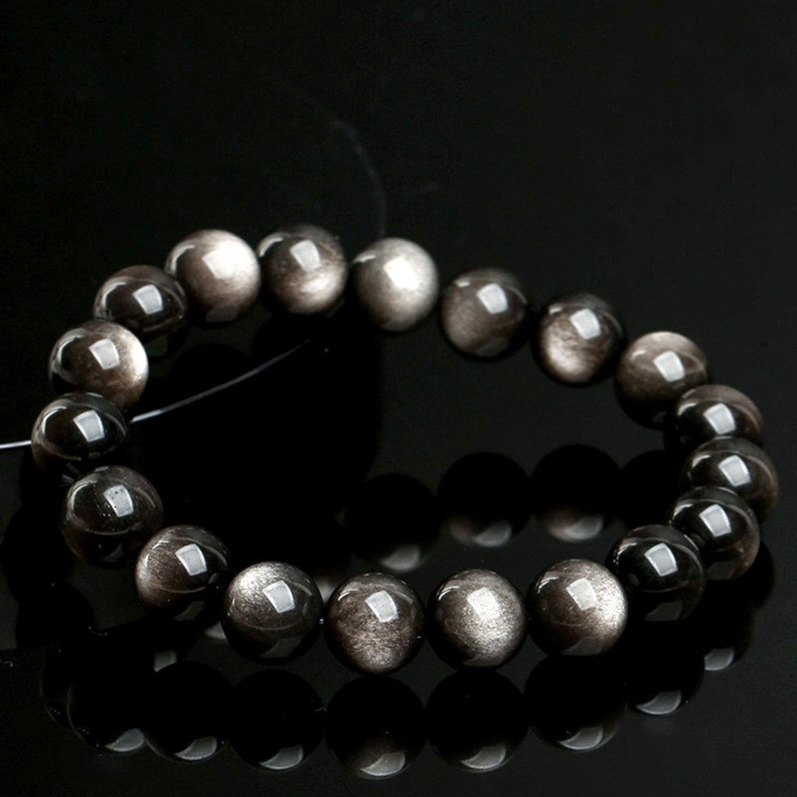 Pulsera elástica de obsidiana Negra Natural, Pulsera de Cuentas de Piedra para conexión a Tierra, Elegante joyería de Cristal elástico para protección del Uso Diario para Fuerza,12MM