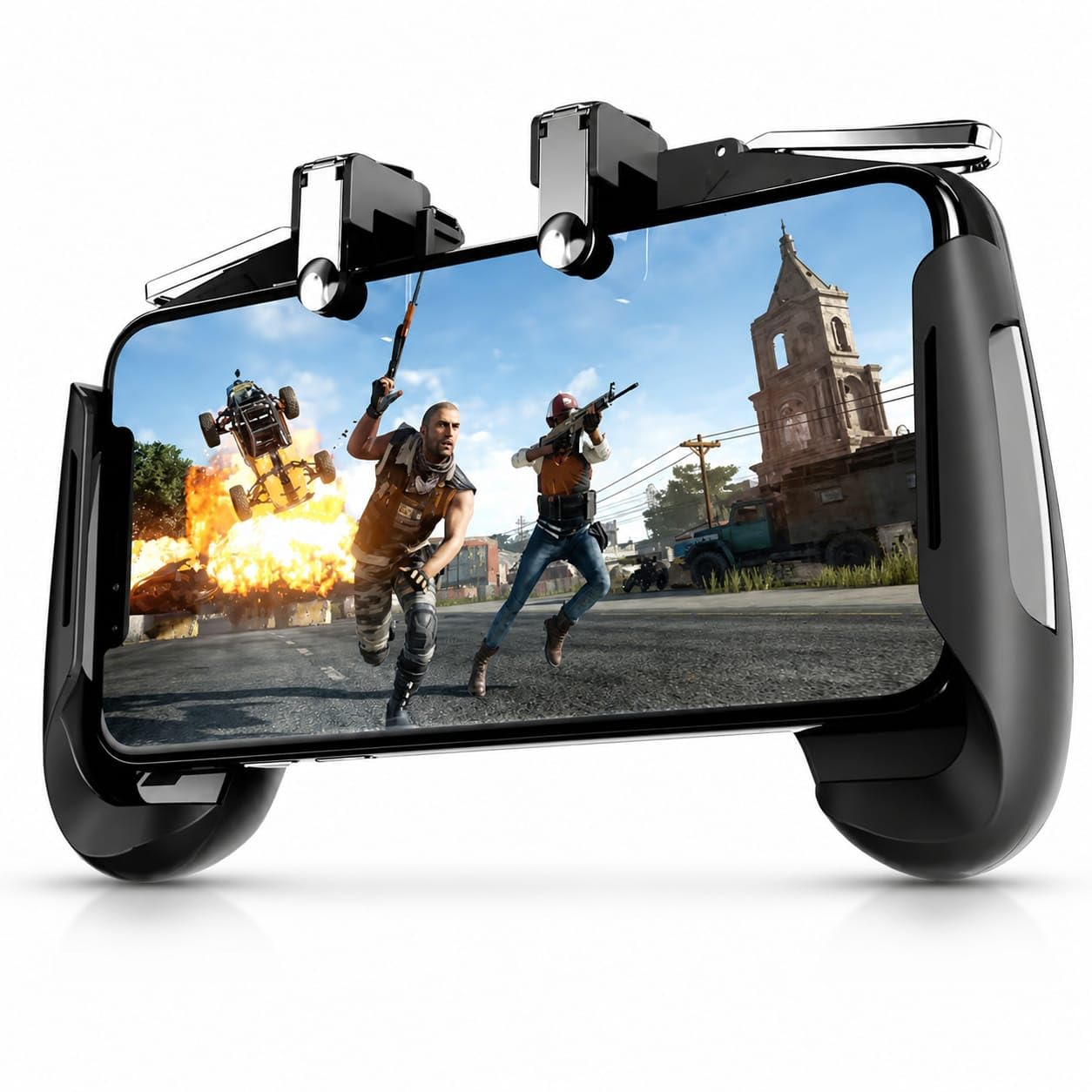 AK16 PUBG Gaming Trigger for Smartphone 4 Finger Controler for Mobile Game PUBG, Free Fire & BGMI Gaming Grip Adjustable Phone Gamepad With L1 R1 Shooters Buttons (Black)-image-48