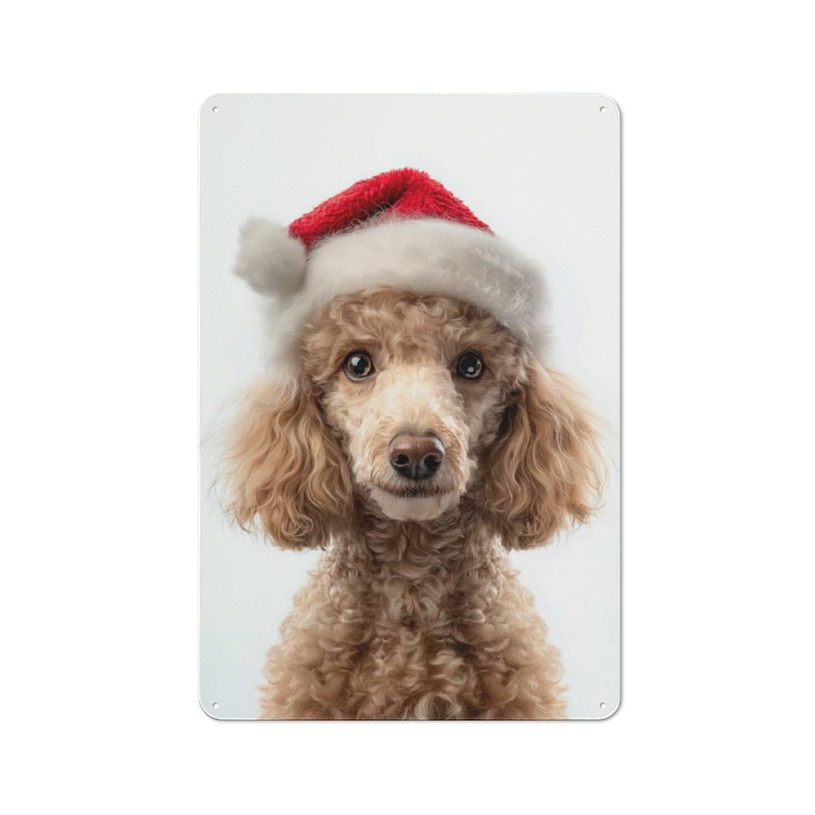 Junmoney Christmas Poodle Dog With Santa Hat Printed Metal Sign 30X20cm For Café Or Restaurant, New-Space Wall Decor For Café Owners And Decorators