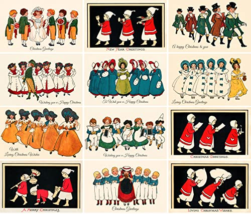 Image of PIXILUV CHRISTMAS CHOIRS (Pack of 12) Notecards Small Greeting Cards # Vintage Cute Children in Choirs and Groups ~ Vintage Christmas Postcards Reprint