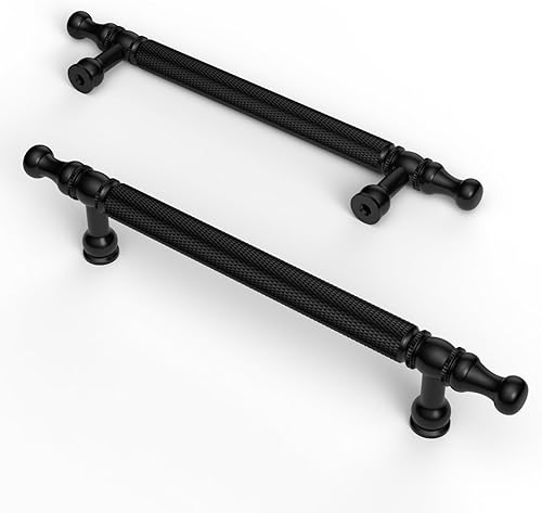 Miniatura 1 de Asidrama Paquete de 10 manijas de gabinete de cocina moleteadas de 5 pulgadas (5.039 in), color negro mate, tiradores de gabinete, accesorios de