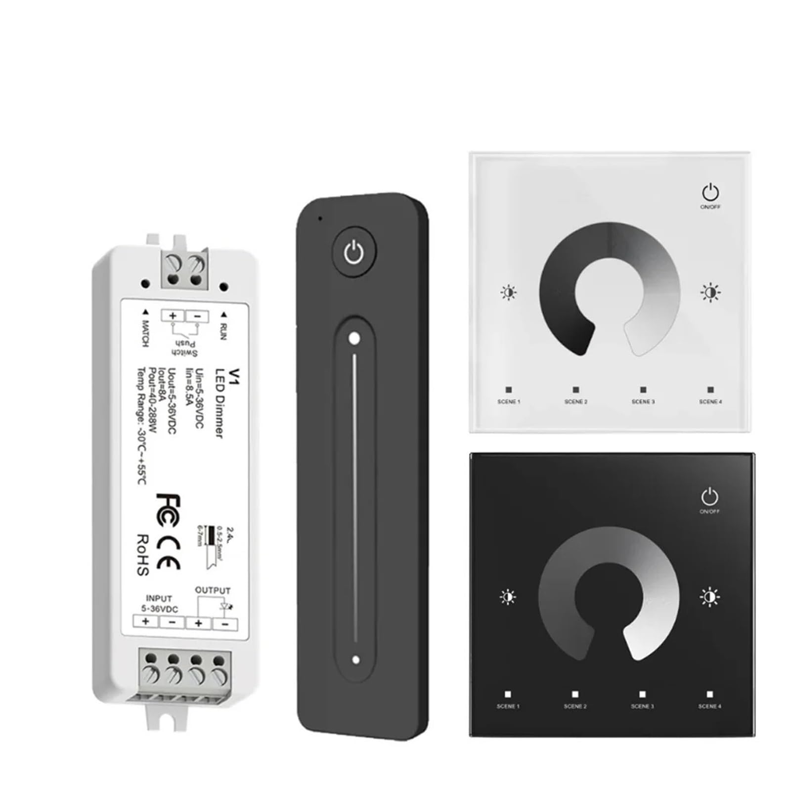 V1 LED-Dimmer, 1 Kanal, 5 V, 12 V, 24 V, 36 V, 4 Zonen, einfarbiges LED-Lichtleisten-Dimm-Set, 2,4 G Fernbedienung, Touch-Schalter-Dimmer(1XV1 Only)