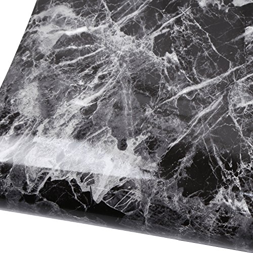 Wallstickery Marble Paper for Counter top Black Gray Granite Wallpaper Gloss Self Adhesive Sticky Faux Stone Wall Stickers Removable Peel Stick Furniture Home Kitchen Cabinets