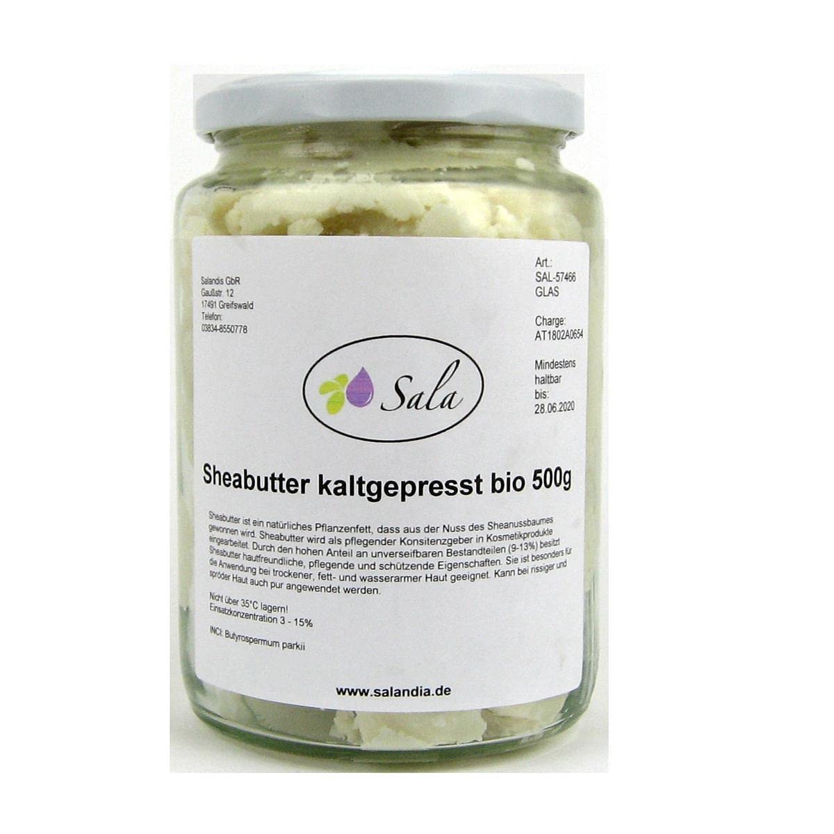 Sala Sheabutter kaltgepresst unraffiniert BIO – 500 g Glas