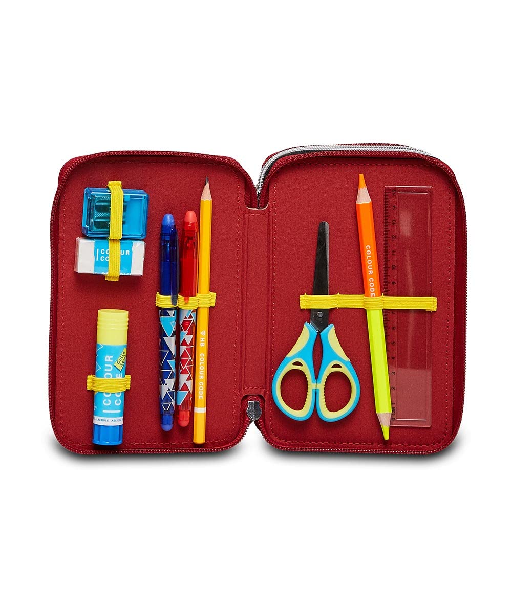 Seven Astuccio 3 Zip ROMA COUNTER-ATTACKS, Nero, Completo di Matite, Pennarelli etc.., Scuola & Tempo Libero