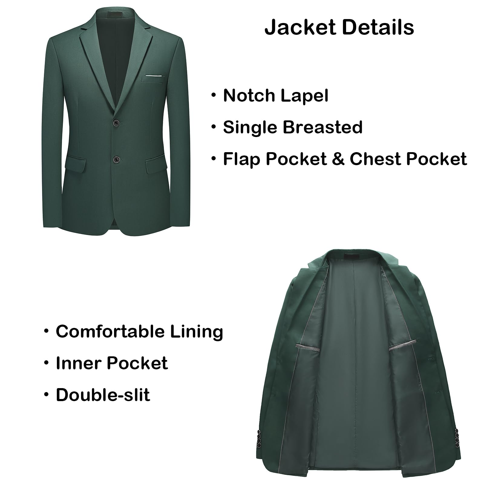 MODFUL Costume 3 pièces pour homme, coupe ajustée, deux boutons, smoking, blazer, gilet, pantalon, ensemble de mariage