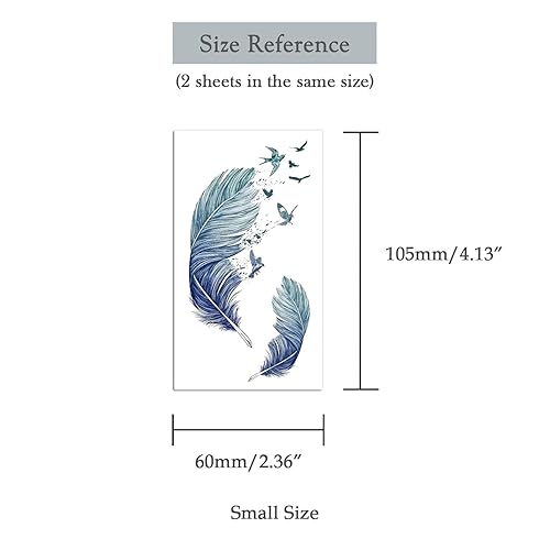 Miniatura 5 de Oottati 2 hojas impermeables pequeñas lindas falsas vientre cesárea sección cicatriz cubierta temporal tatuajes pegatinas plumas azules pájaros