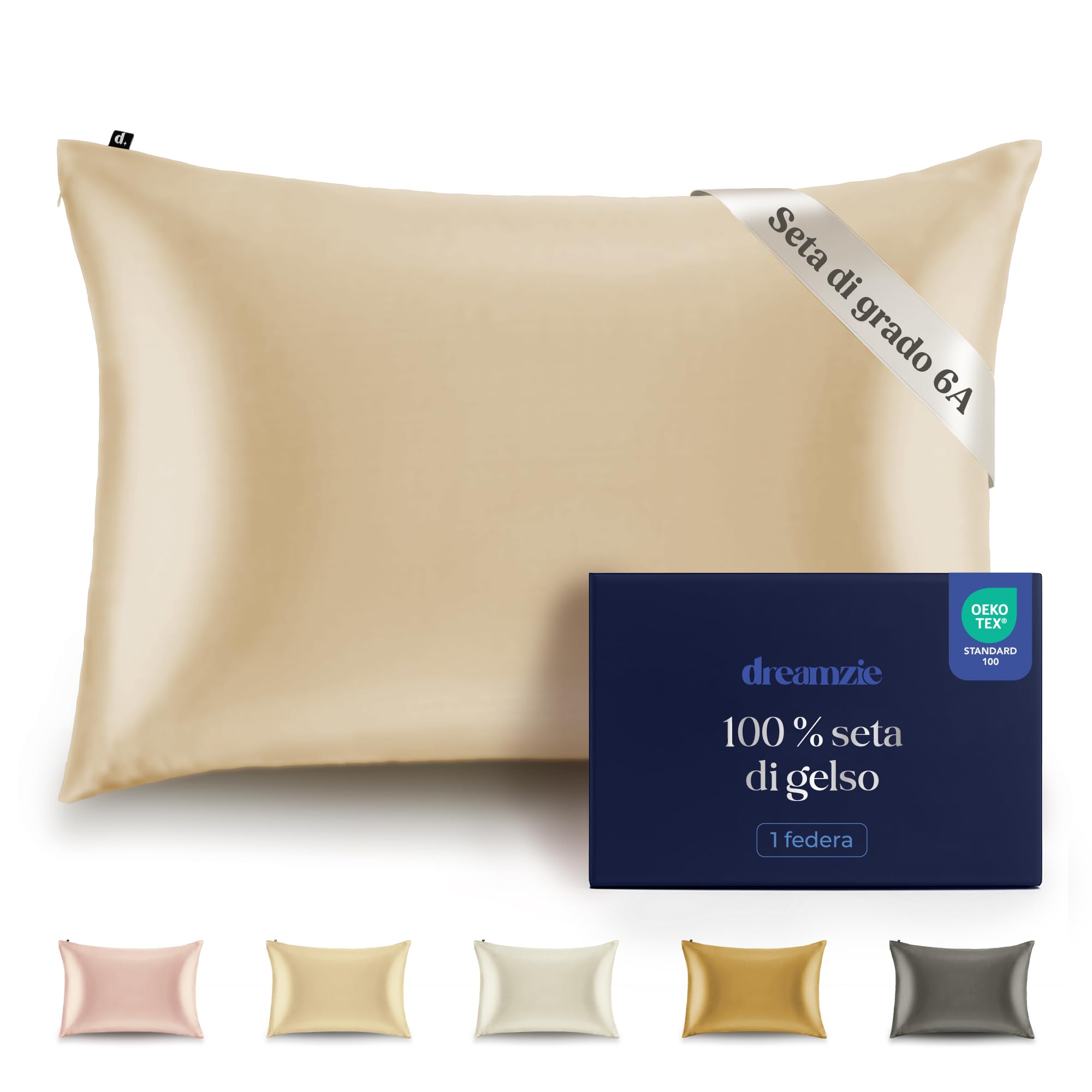 Dreamzie Federa in Seta 100% di gelso 50 x 70 cm – 22 Momme, Grado 6A, Certificata Oeko-Tex – Lusso per Capelli e Pelle, 1 Pezzo (Avorio)