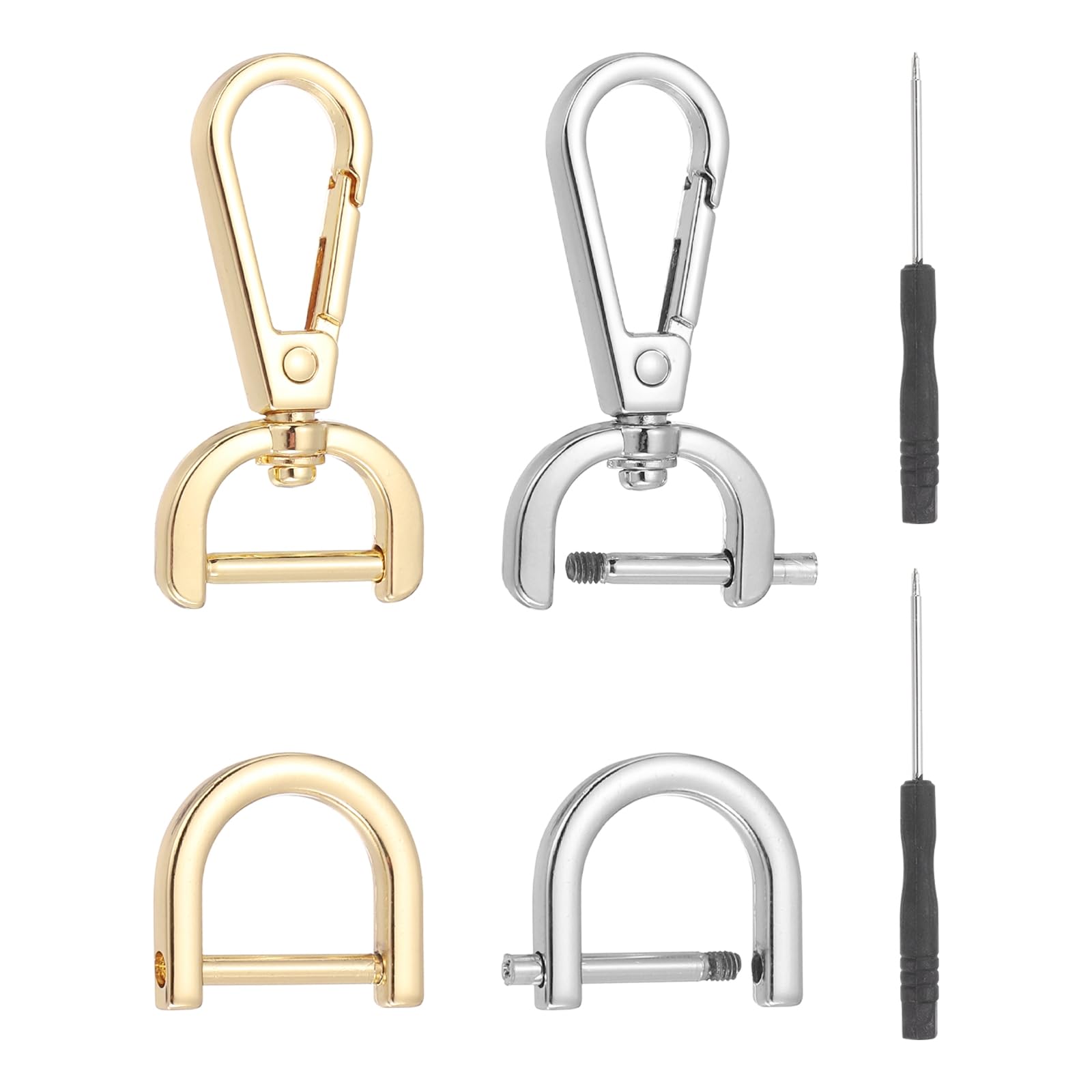 sourcing map 6 Pcs Swivel Clasp Hooks, Detachable Snap Hooks Swivel Lobster Claw Clasps with D Rings and Screwdriver for Bag Strap Purse Lanyard DIY Craft Hardware (Light Gold/Silver, 0.59Inch)