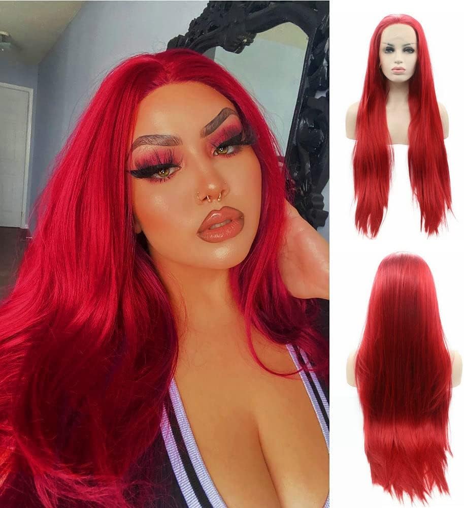 Amazon.com : xiweiya Bright Red Wigs 13x4 Lace Front Red  display picture 2