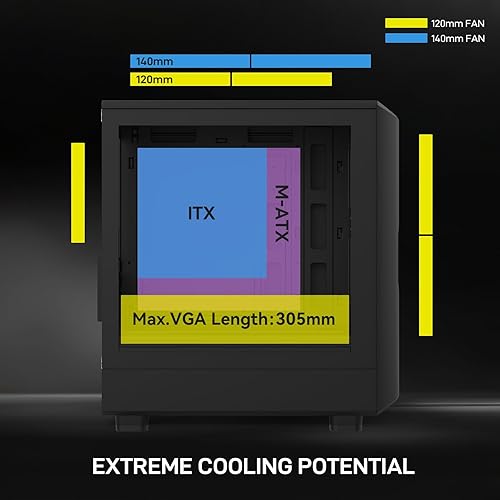 Miniatura 3 de ALSEYE Ai-Pro E-ATX - Funda blanca para PC gaming con ventilador Halo-Pro ARGB preinstalado, tira LED en el panel frontal, panel lateral de vidrio