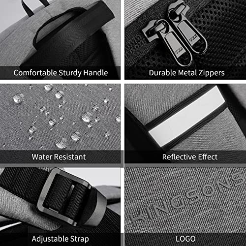 Kingsons Laptop Backpack - Slim Business Travel Computer Bag With Usb Charging Port Anti-Theft With Tsa Lock Water Resistant For 15.6 Inch Laptop Rucksack For Men, Women, Grey #TOP4