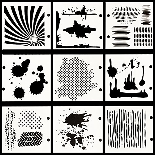 Ai-life Plantillas de plástico, 9 Unidades, Diseño Cuadrado, para Cuadros, Diarios, Cuadros, Manualidades, Dibujos, Plantillas, 10 x 10 cm