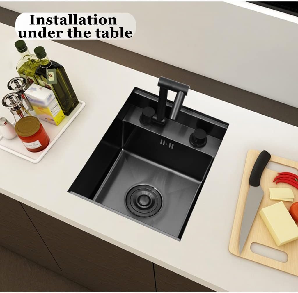 Kitchen Sink, Concealable Sink Black Prep Sink, 304 Stainless Steel Brushed Single Sink, Drop-in Or Undermount Installation, Easy to Clean
