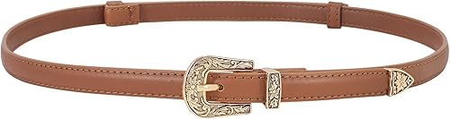 SUOSDEY Cinturones ajustados occidentales de moda para mujer cinturón de cuero delgado ajustable para vestidos con hebilla vintage