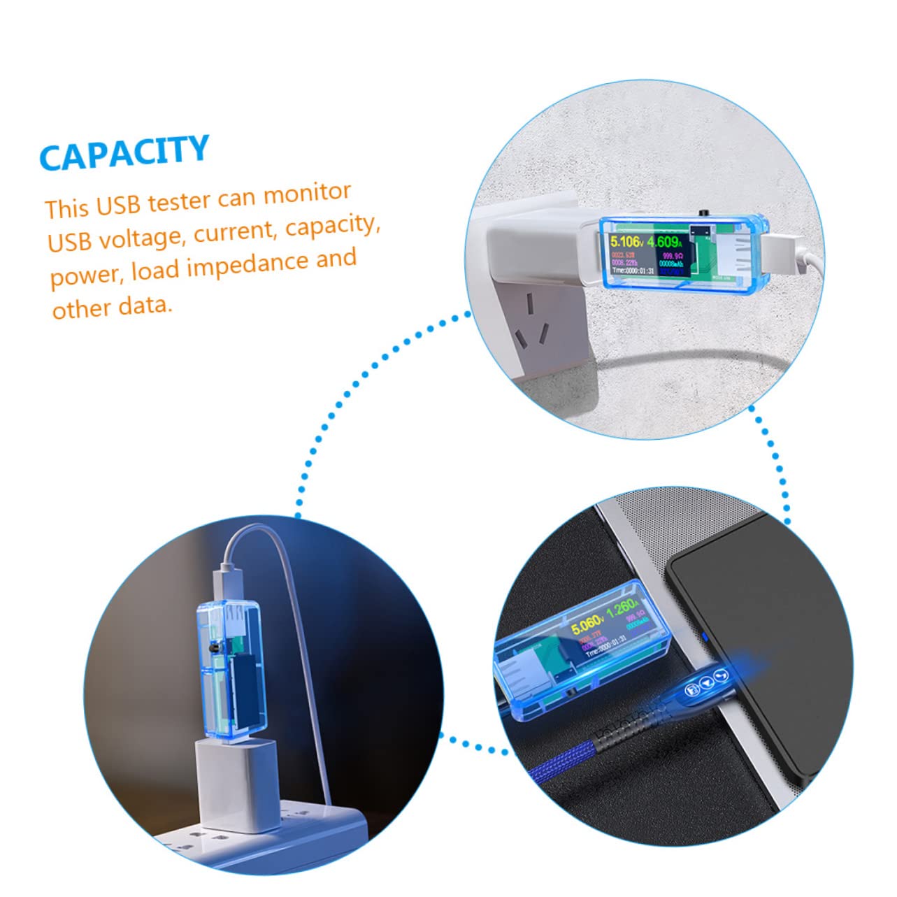 STOBOK 5 Stück USB Tester Messgerät Digitales Multimeter für Spannung Strom und Kapazität Tragbarer USB Spannungsmesser mit LCD Display und Powerbanks