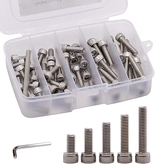 50 PCS M6 x 12mm, 16mm, 20mm, 25mm, 30mm Stainless Steel Socket Head Cap Screws with Free Hex Wrench, Hex Drive Metric Threaded Socket Screws Assortment, 304 Stainless Steel 18-8, Full Thread