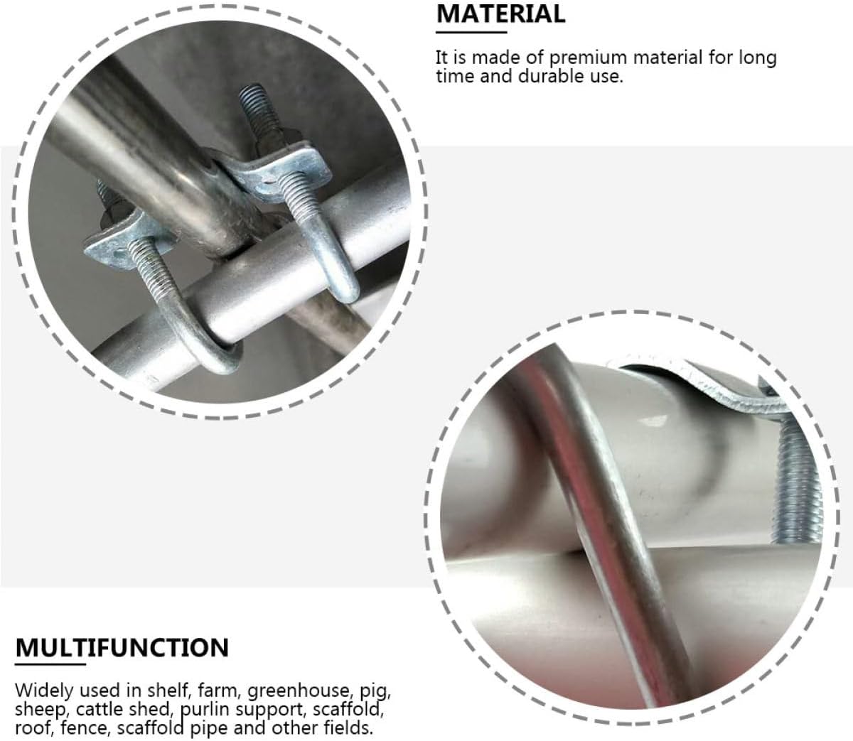 10pcs Galvanized Steel U-clamp Cross Tube Buckles Practical Pipe Fixing Clips for Greenhouse and Industrial Pipe Support