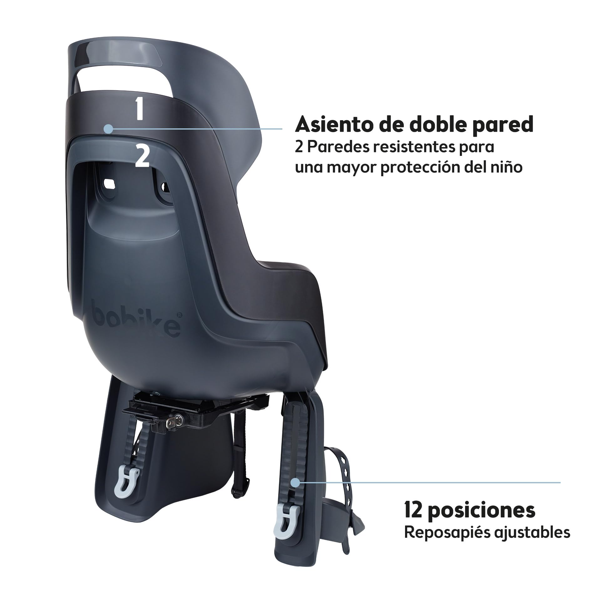 BOBIKE 8011500001 - Silla Bicicleta Trasera GO Maxi AVS+ – Segura, cómoda, instalación con Sistema de Montaje AVS+ para niños de 9 Meses a 6 años, hasta 22 kg, Negro Urbano