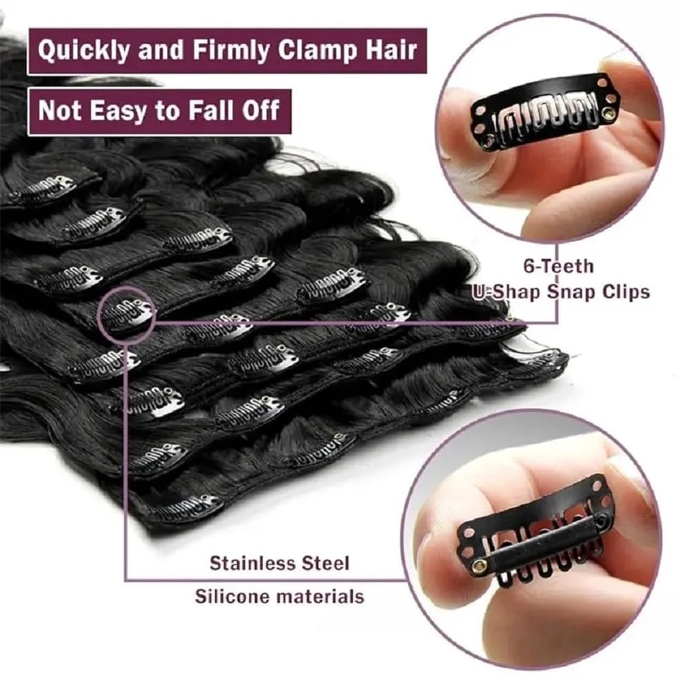 Doren Deep Curly Clip In Human Hair Extensions for Women 8 Pcs 20 Clips 120g Brazilian Remy Hair Water Wave Clip Ins Natural Black 8-24 Inches(8inches)