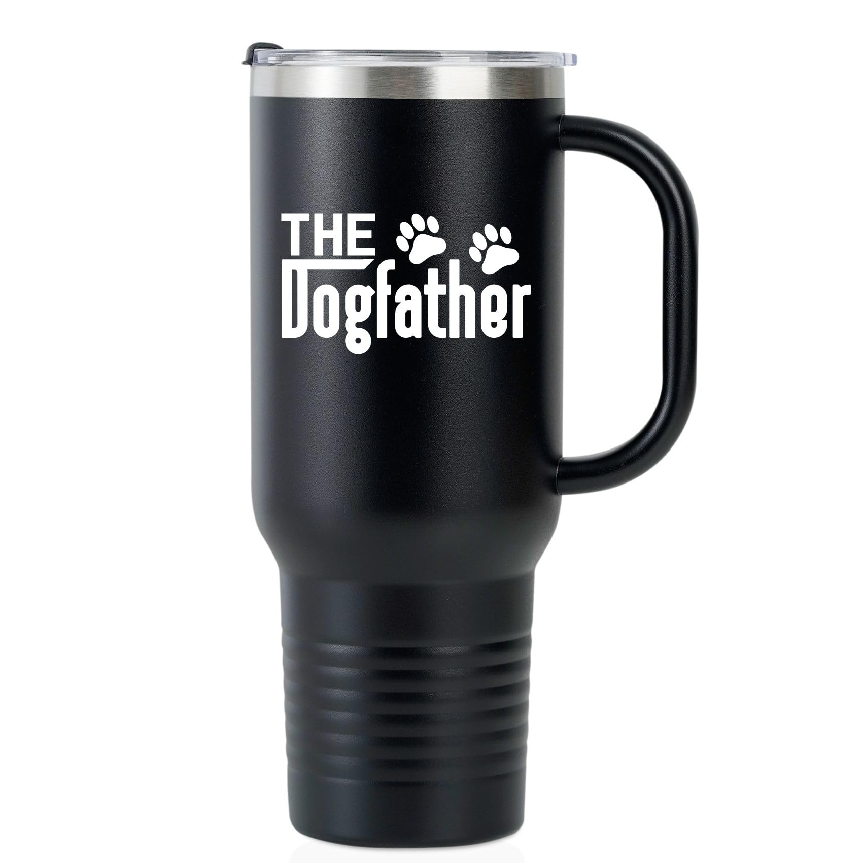 Onebttl The Dogfather - 1180ml Stainless Steel Travel Mug Tumbler With Handle, Lid and Straw for Dog Dad Lover, Owner - Black