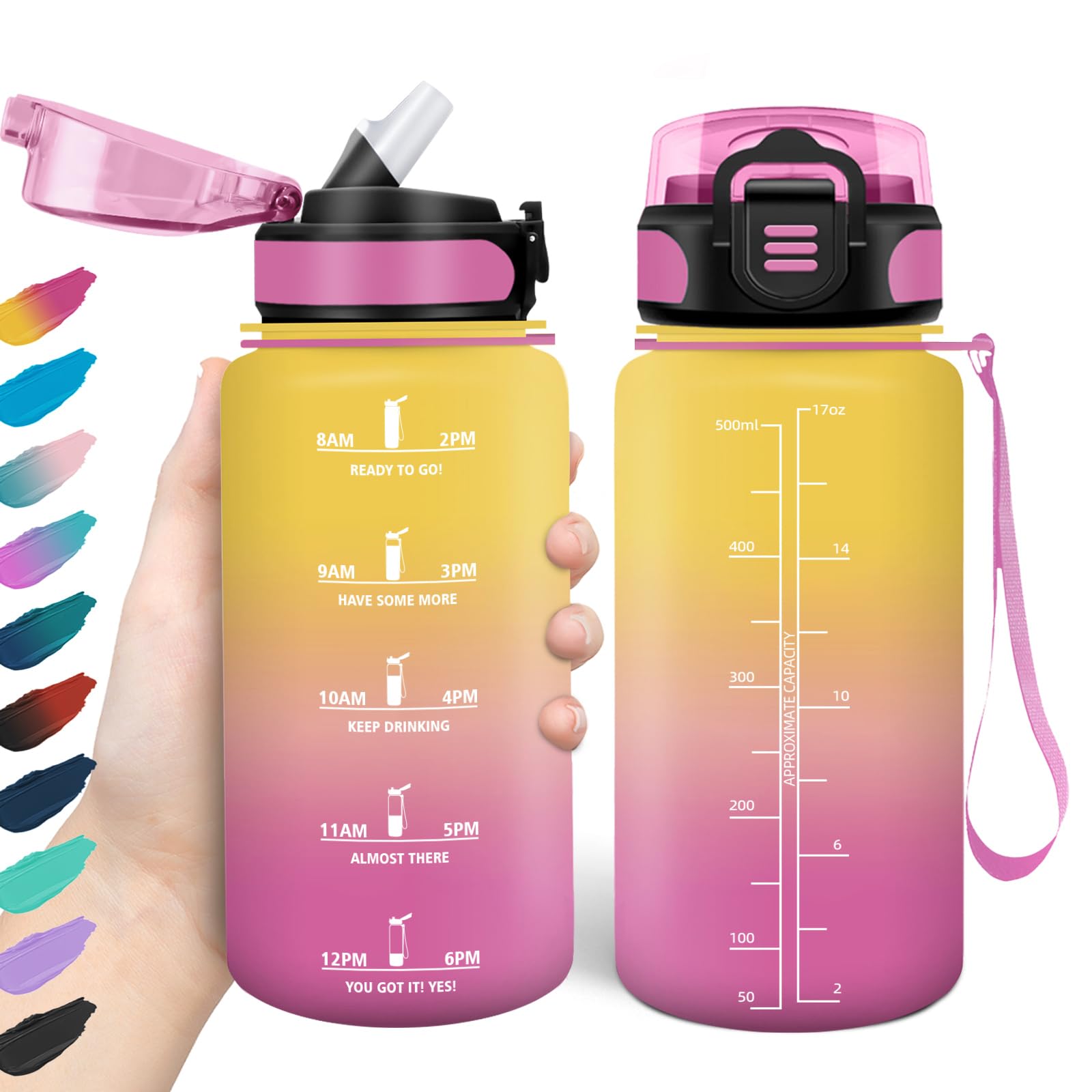HoneyHolly Botella Agua, 500 ml con Pajita, Botella de Agua, Prueba de Fugas, Botella Agua Niños Colegio, Libre de BPA, Cantimplora para Niños, Deporte, Running, Gimnasio, Bicicleta