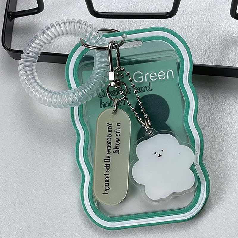 1 suporte de cartão de foto com chaveiro, capa criativa para cartões, protetor de foto transparente para cartões de crédito de banco de identidade de ônibus masculino e feminino (gradiente verde)