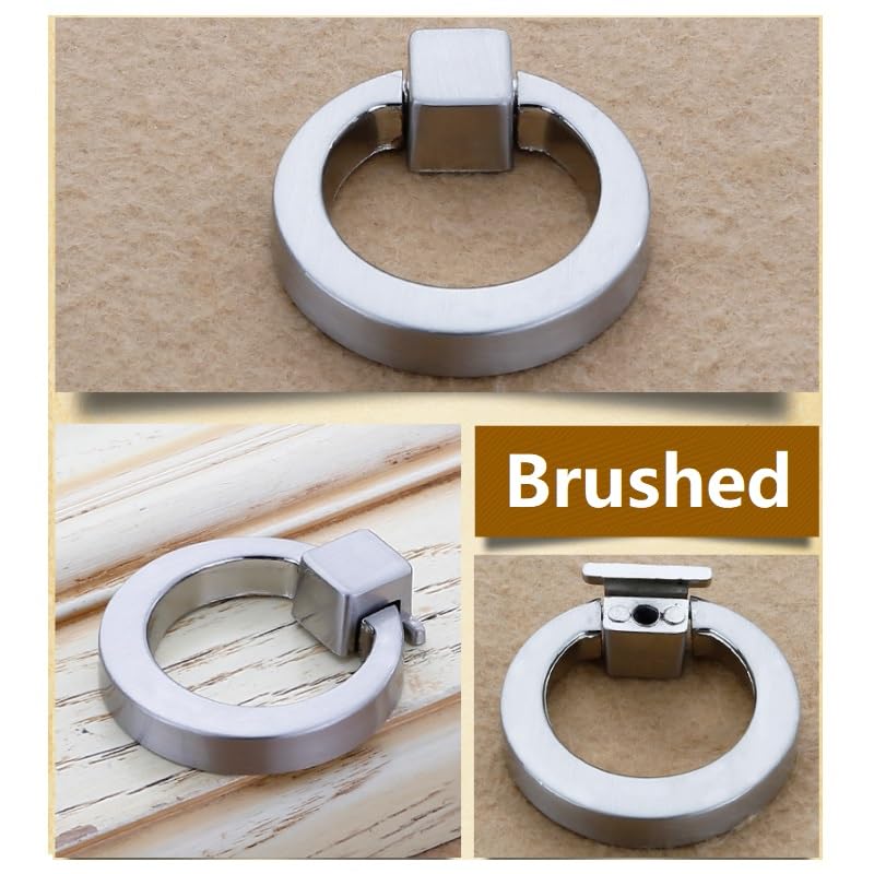 MiJunHD Cabinet Pull,Cabinet Knobs Single Hole Ring Door Handles Furniture Cupboard Dresser Wardrobe Handles Drawer Handles Hardware with Screws (Brushed-1 Piece) - Image 3