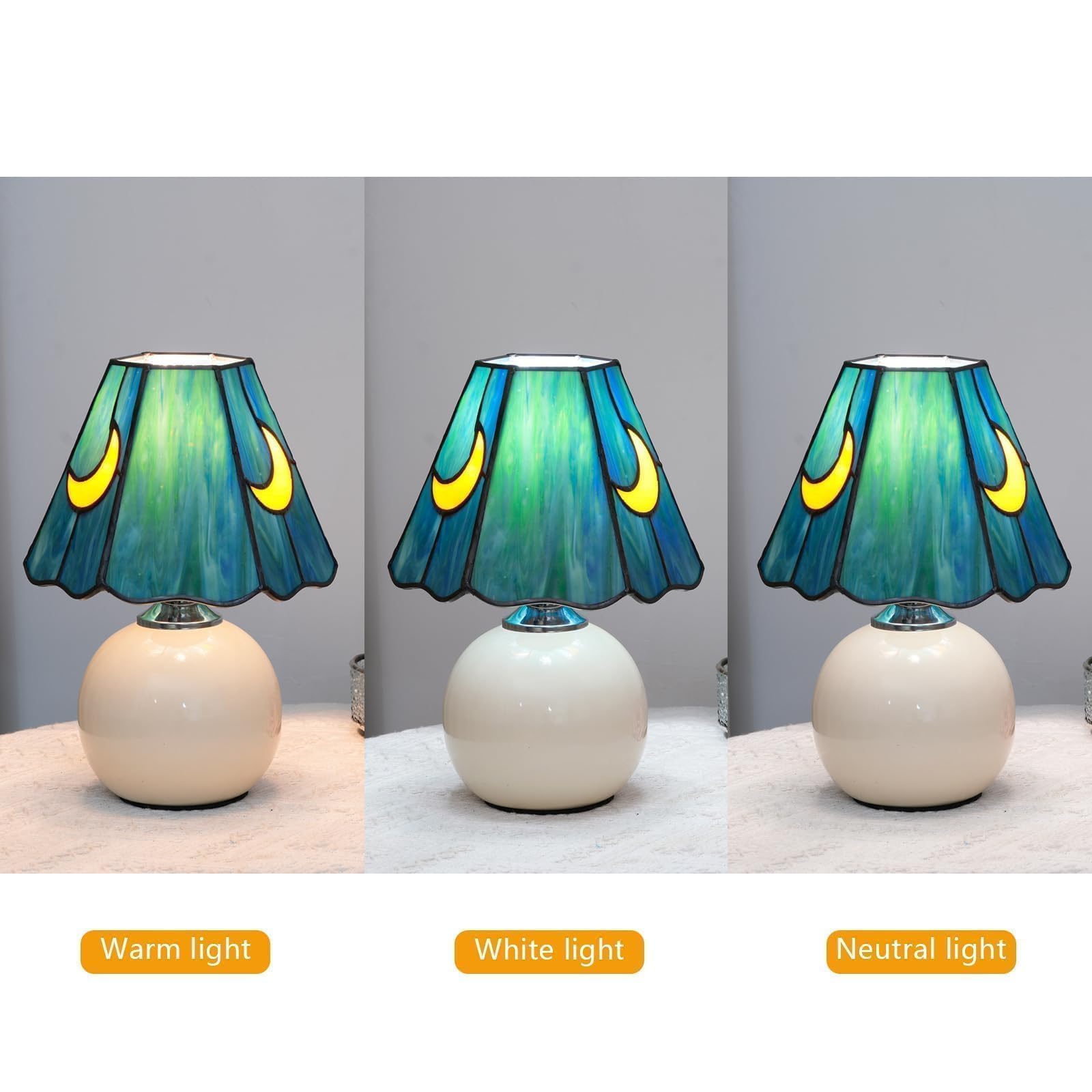 Tiffany-Lampe, Buntglas-Tischlampe, Pilz, Mond, niedlich, klein, Nachttischlampen für Wohnzimmer, Heimdekoration, einzigartige ästhetische Wohnzimmer-Dekoration, Mädchen, Meerblau