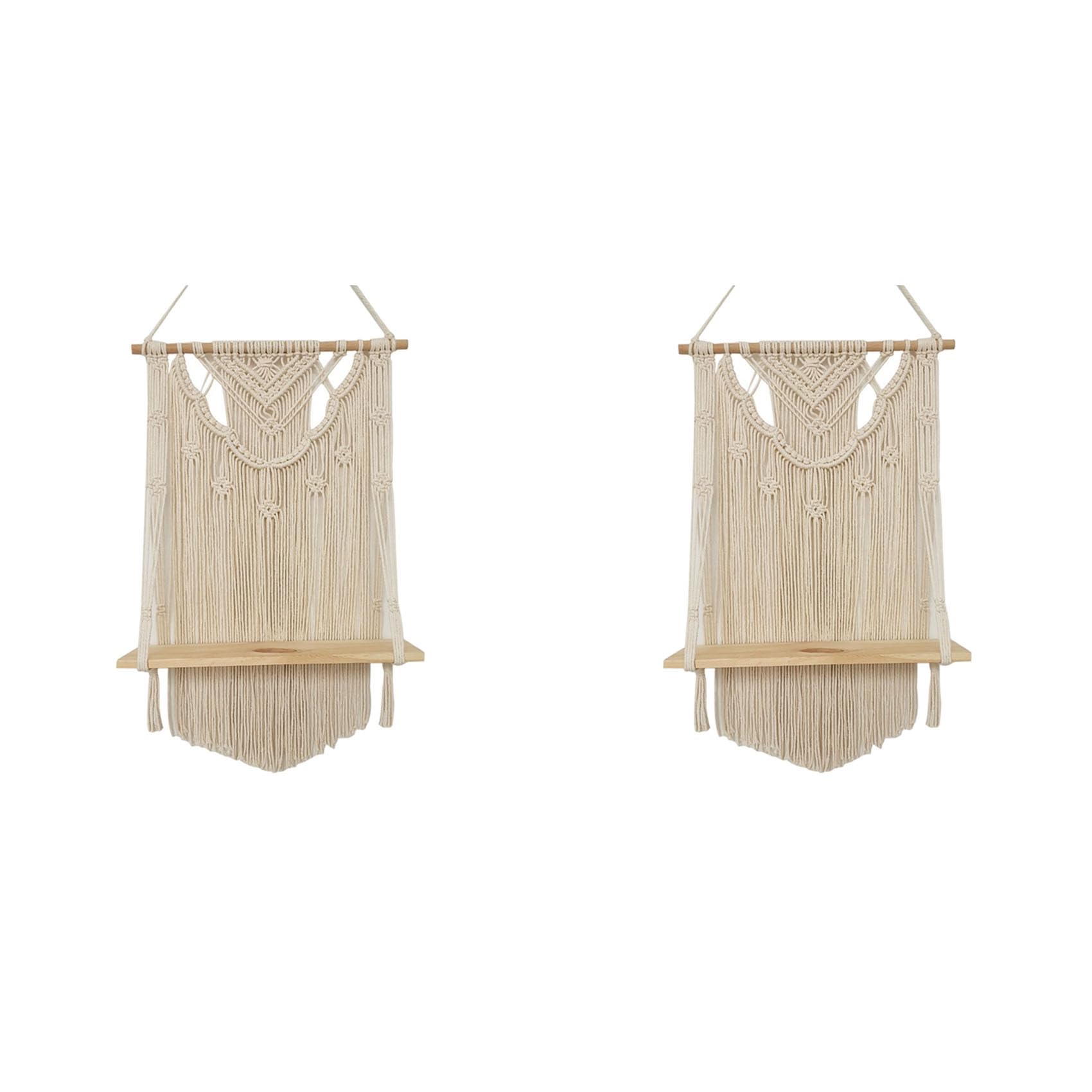 Aundhegrtt 2X Macrame Wall Hanging Shelf, Single Tier Wood Floating Hanging Shelf Organizer Hanger, Wall Decor