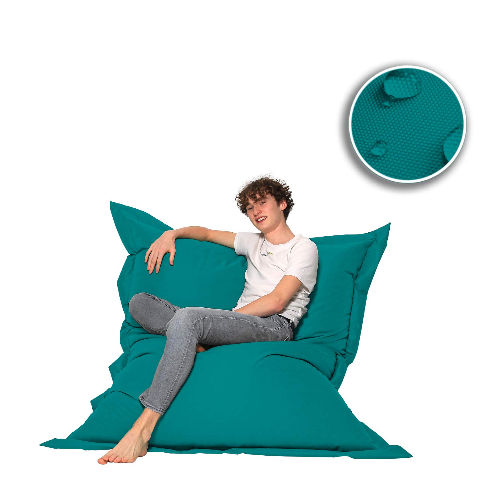 Fonctions du Pouf 2 en 1 Pouf géant pour Adultes et Enfants - Jeux et détente - Intérieur et extérieur Parce qu'il est imperméable - avec Perles EPS, Couleur:Turquoise, Taille:100x145 CM
