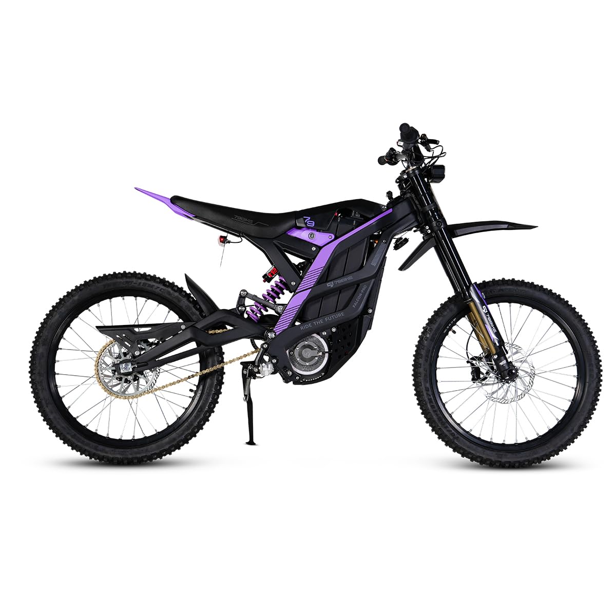 79Bike Falcon Pro Dirt Bike elettrica per adulti, motocicletta elettrica da 19 pollici con batteria al litio da 72 V 35 Ah, autonomia di 125 km, motore 10 kW, bici elettrica da 410 Nm (nero viola)