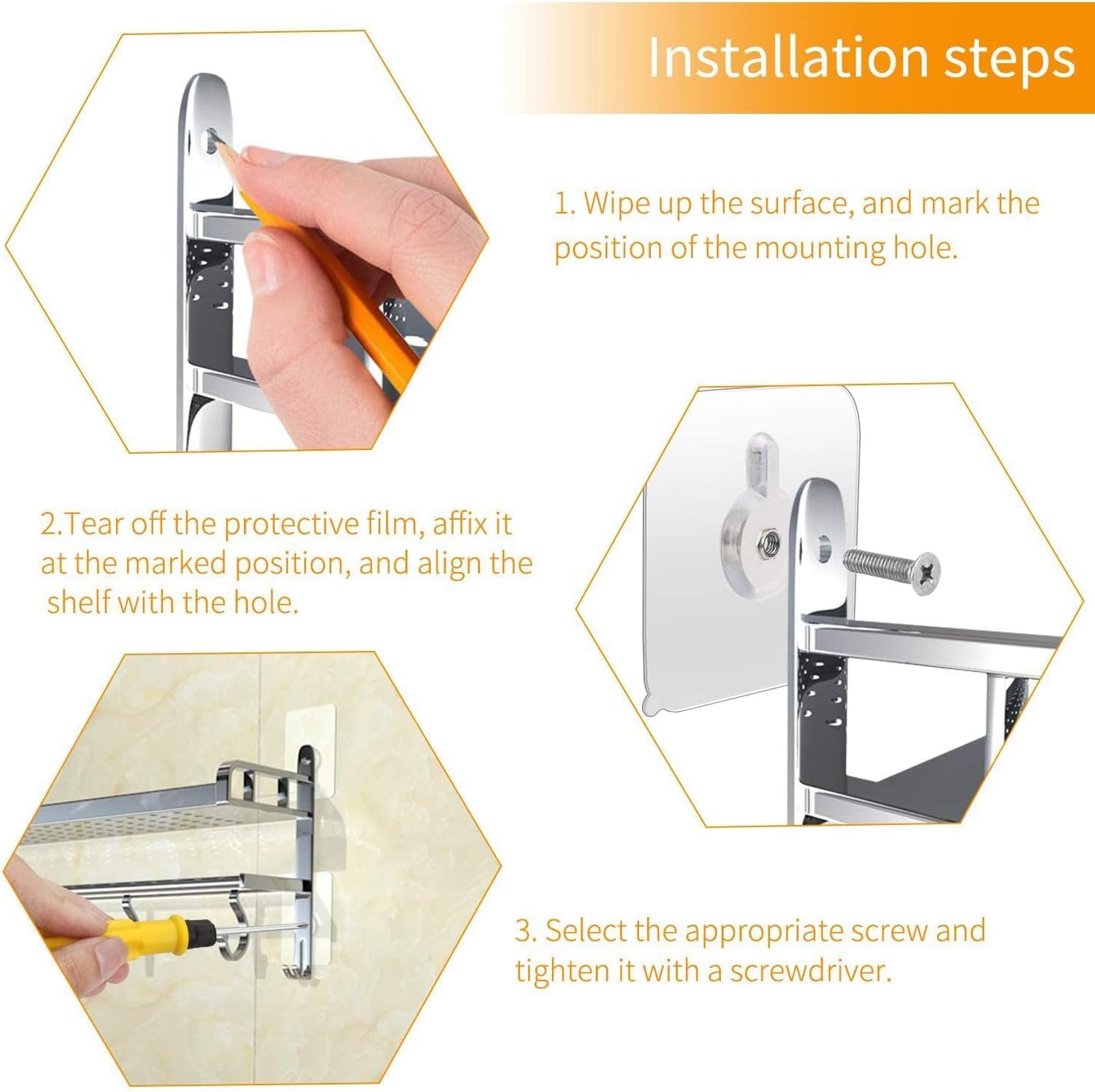 Linwnil Tornillos adhesivos para colgar en la pared, sin rastro, sin taladrar, tornillo adhesivo con 3 tornillos de diferentes tamaños para baño, cocina, almacenamiento, azulejos, pared, ducha (128