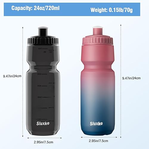 Miniatura 5 de Botella de agua para bicicleta de 24 onzas, paquete de 2, botella deportiva de 24.3 fl oz, ligera, duradera, se adapta a la mayoría de jaulas de