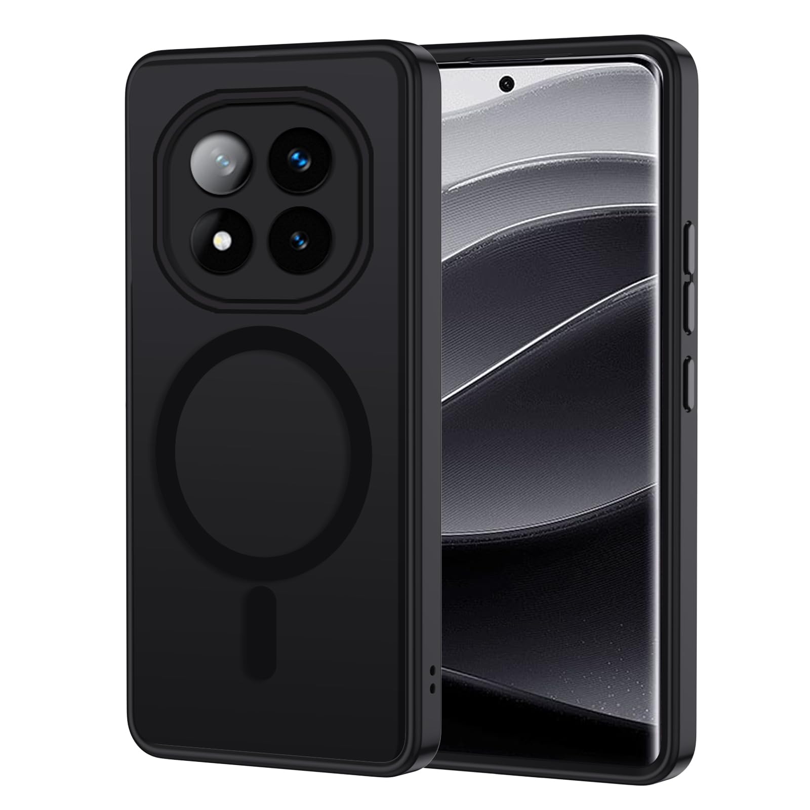 XTCASE für Xiaomi Redmi Note 14 Pro 5G/Poco X7 5G Hülle Magnetisch kompatibel mit Magsafe, Matt Transluzente Handyhülle Kratzfeste PC Rückseite + TPU Bumper - Schwarz
