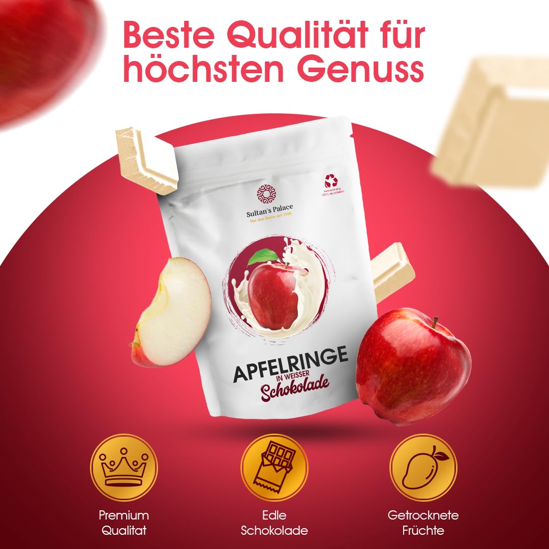 Sultan’s Palace Apfelringe in edler Weißer Schokolade – 1000 g – Schoko Früchte - Premium Qualität - Geschenkidee – Zartschmelzende Schokolade