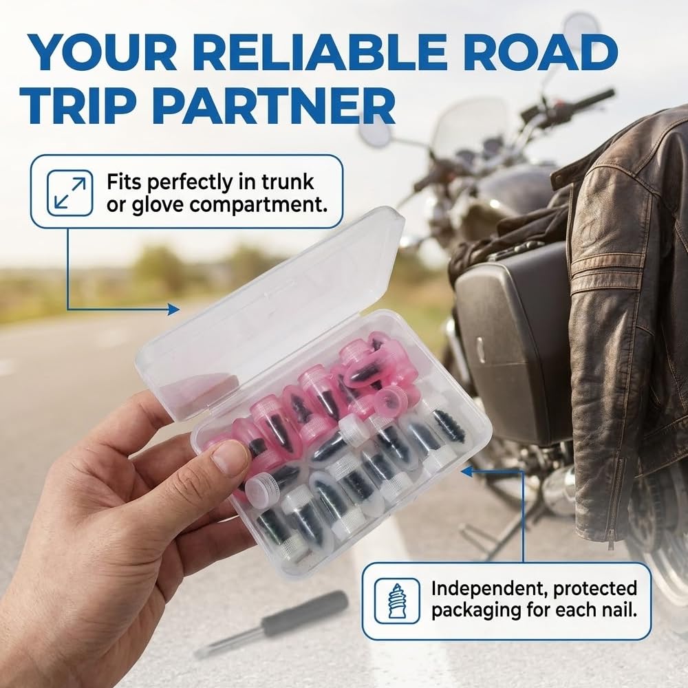 Kit de 40 Clavos para Reparación de Neumáticos (20 Grandes y 20 Pequeños) con Destornillador - Tornillos de Goma para Reparar Pinchazos en Ruedas de Coche y Moto - Sin Desmontar la Rueda — view 3
