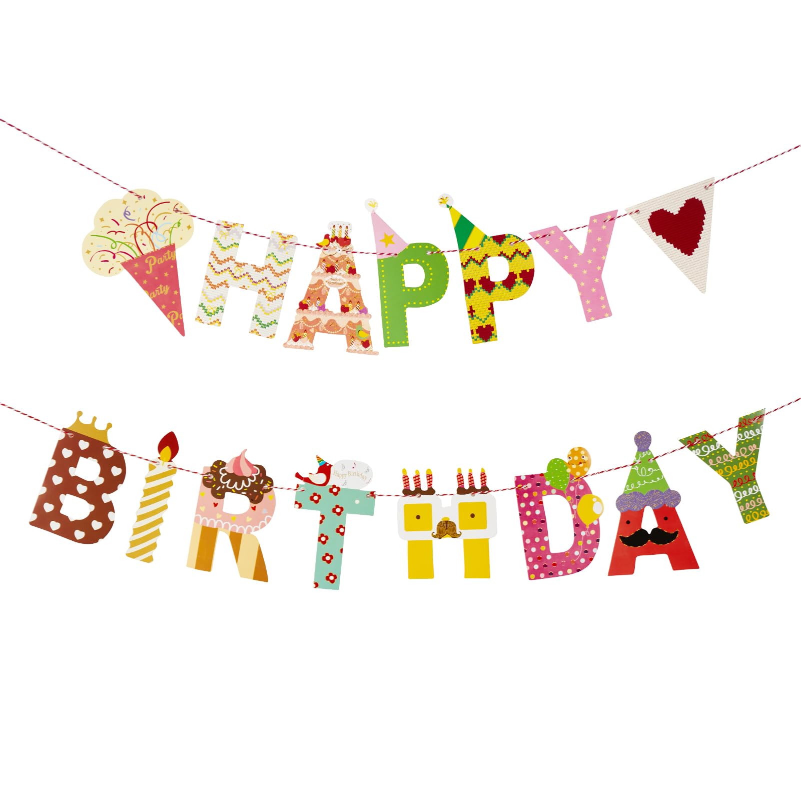 SUNBEAUTY Happy Birthday Girlande, Kindergeburtstag, Geburtstag Girlande für Geburtstag, Hochzeit, Baby Shower, Party Deko (Bunt)