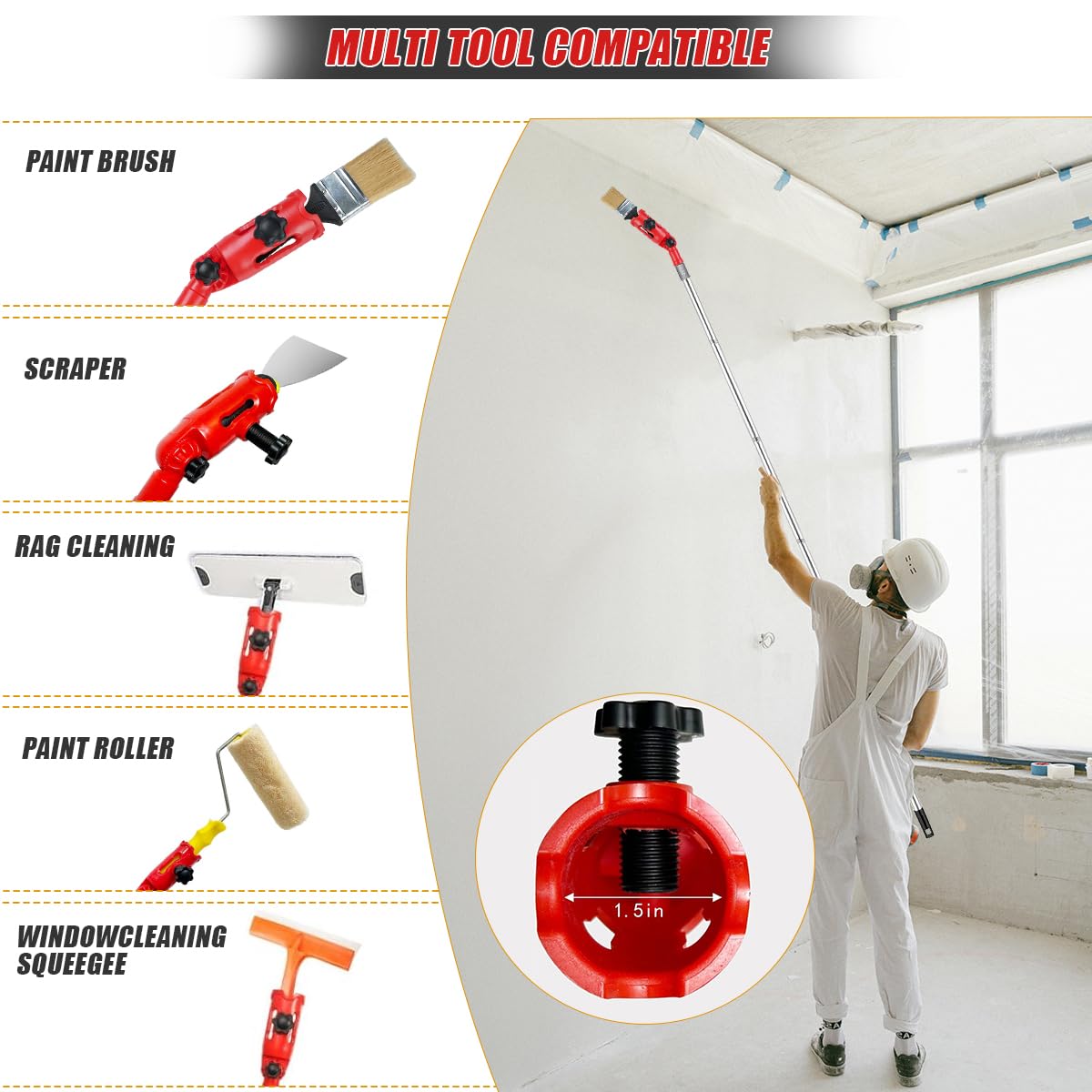 KIT COMPLET DE PEINTURE 11 PIÈCES, ROULEAUX DE PEINTURE AVEC PERCHE D'EXTENSION 1,9 M, PINCEAU MULTI-ANGLES, BAC À PEINTURE POUR MURS, BORDS ET PLAFONDS