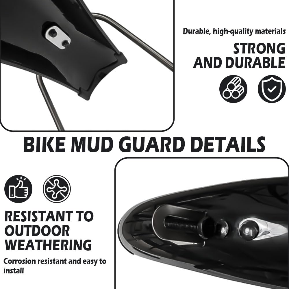 Lot de garde-boue de vélo réglables pour 700 C x 50 mm - Convient aux pneus jusqu'à 45 mm de largeur - En plastique - Noir
