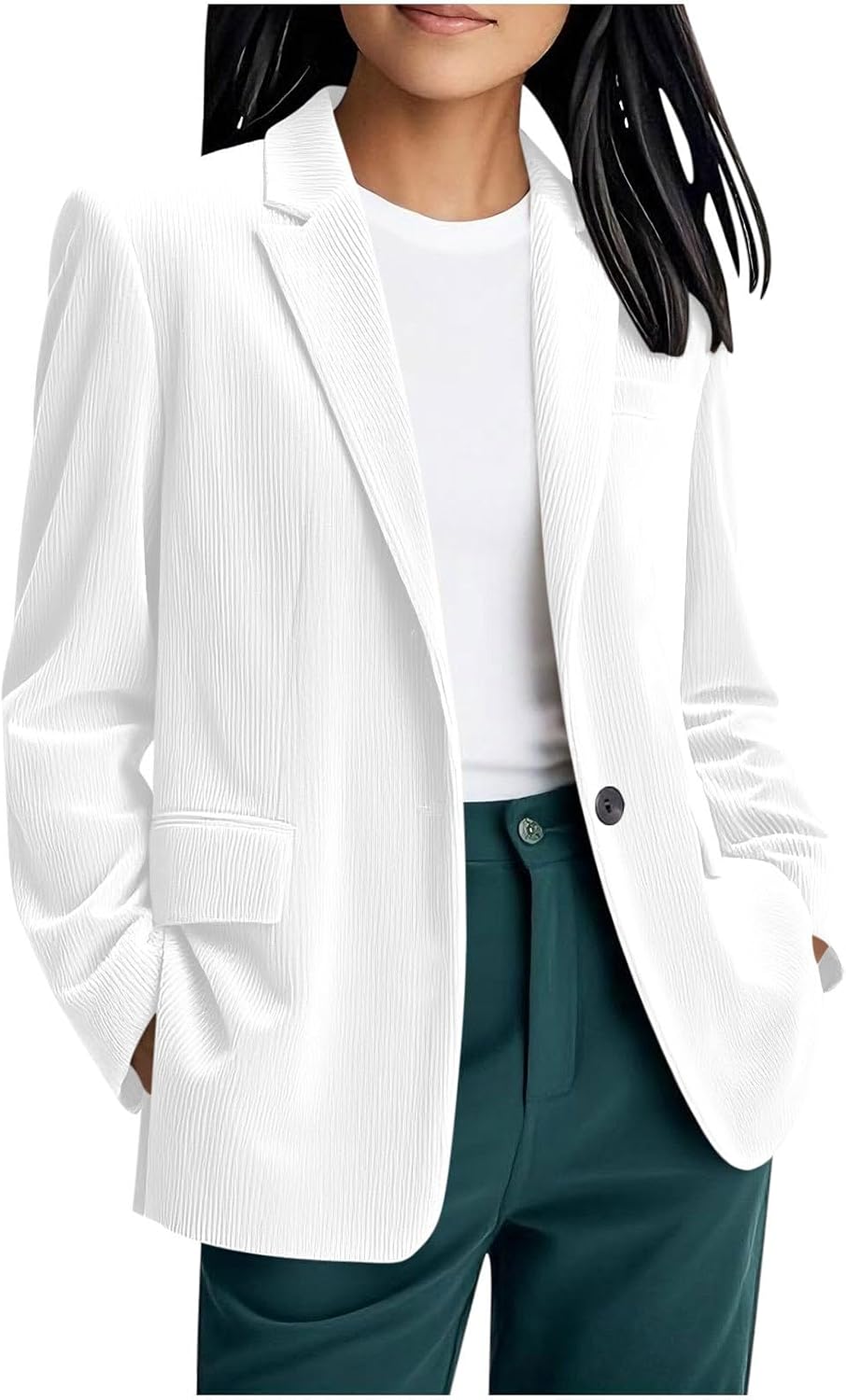 Women's Corduroy Blazer Long Sleeve Buttoned Lapel Open Front Suit Jacket for Business Casual Office Work Outfits