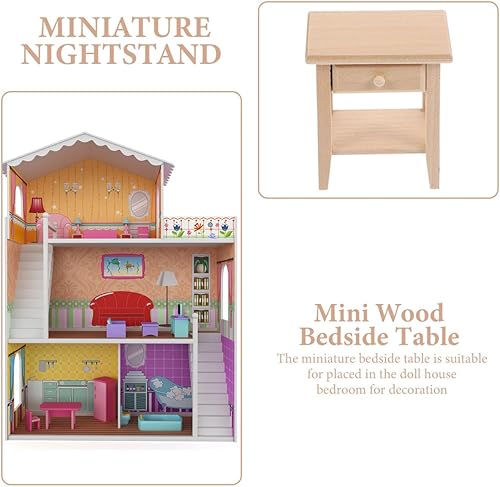 Miniatura 6 de SAFIGLE Muebles para casa de muñecas, muebles de casa de muñecas, mesita de noche en miniatura a escala 1:12, mesita de noche de madera, accesorio