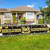 Größe: 300 x 50cm. 300x50cm 60. Geburtstagsdeko 60. Geburtstag Banner 1963-2023 Jubiläum Herzlichen Glückwunsch Schwarz Gold Geburtstag Dekoration für Männer Frauen Garten Wand Party Deko Foto Hintergrund (60)