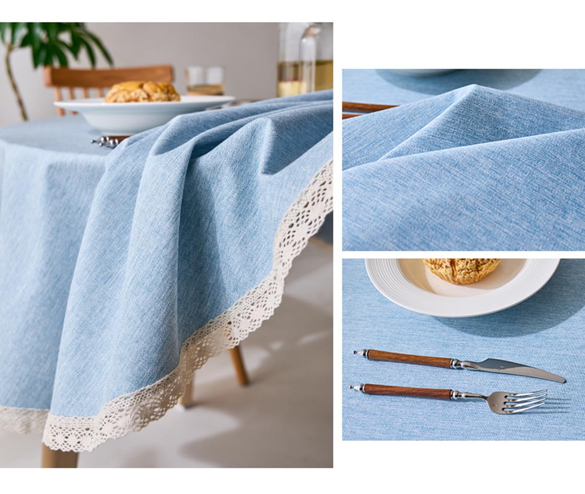 Tovaglia Rotonda In Lino E Cotone - Diametro 160cm, Lavabile, Colore Cachi - Foto 8