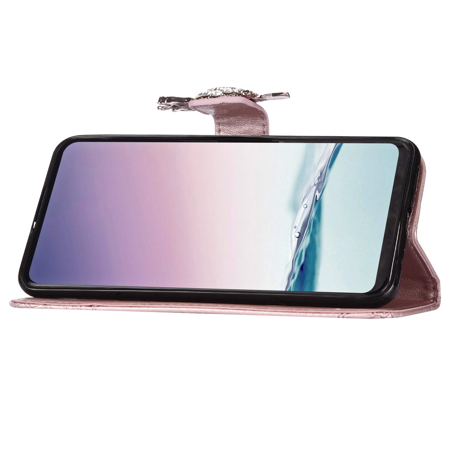 Custodia Portafoglio Con Gufo Brillantini Per Samsung Galaxy A40, Copertina In Pelle Magnetica Con Supporto, Rosa - 3