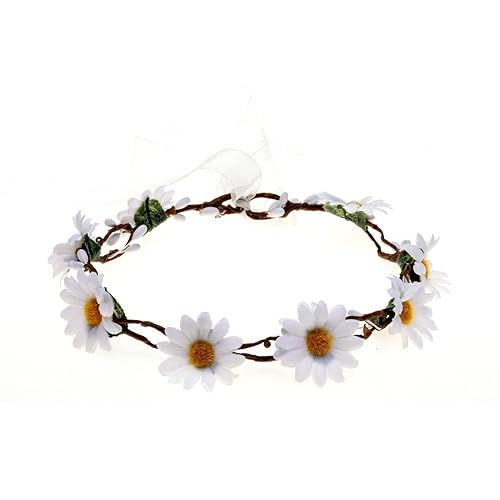 Festivales de boda Banda de pelo floral cinta ajustable margarita flor diadema corona BC38 (blanco)