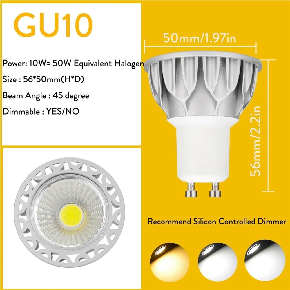 RZL Lighting, Confezione da 10, Lampadine Faretto LED COB AC220V GU10/E27/GU5.3 5W Dimmerabile Angolo del Fascio di 45 Gradi Decorazione for la Casa Lampada con Copertura in Vetro(Warm White,E27)