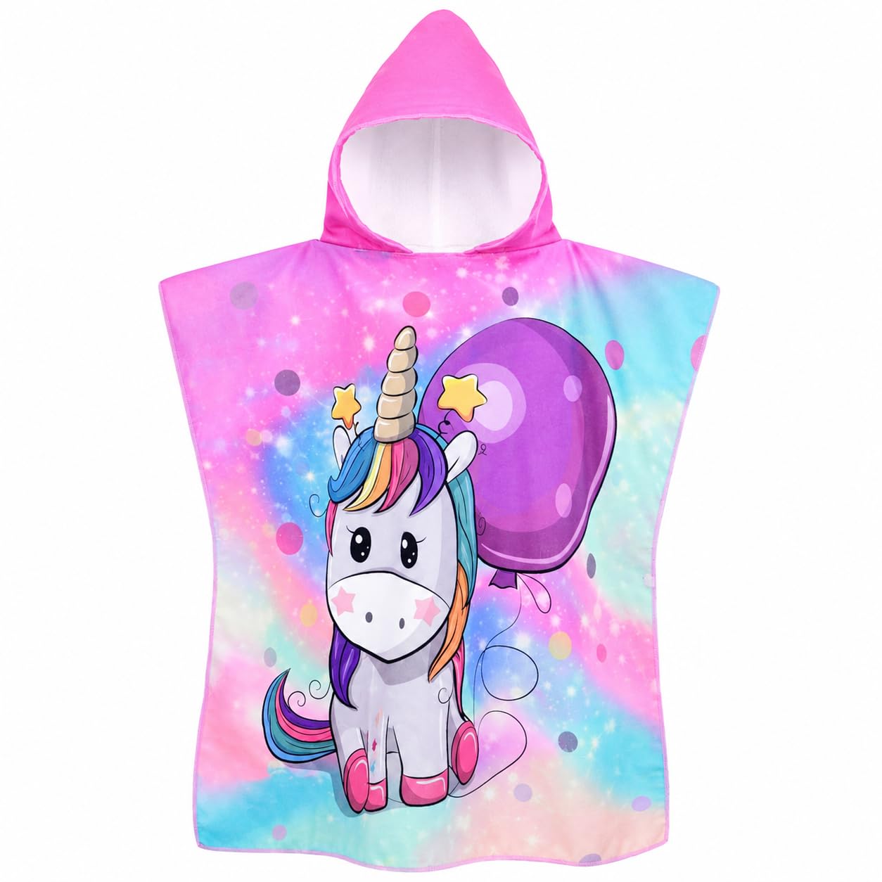 Archival Kids Hooded Microfiber Towel Poncho – Beach & Bath Towels Ultra-Absorbent Swim Towel with Fun Cartoon Prints Lightweight & Lightweight & Sand-Repellent (Pastel Rainbow Unicorn, 60 X 120 cms)