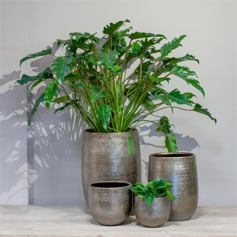 INNA-Glas Vaso da fiori in ceramica ILSE con venature, oro, 31 cm, Ø 34 cm | Coprivaso in ceramica